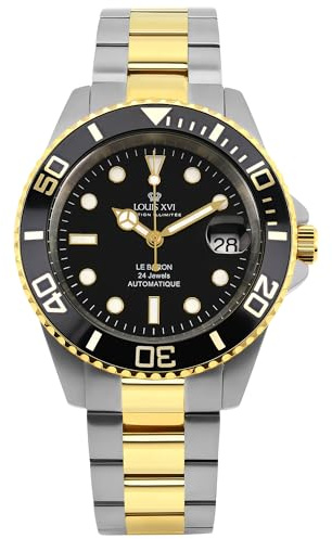 LOUIS XVI Le Baron 3140 Montre automatique pour homme avec cadran noir et bracelet argenté 41 mm de diamètre, or