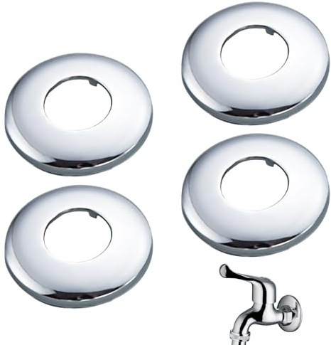 Hugwish tap Shower Pipe Cover Plate 3/4 inch 27mm x 69mm x 8mm in Height 4pcs, Chrome Stainless Steel tap Cover 26mm for Shower Pipe wall Hole (27mm x 69mm x 8mm)