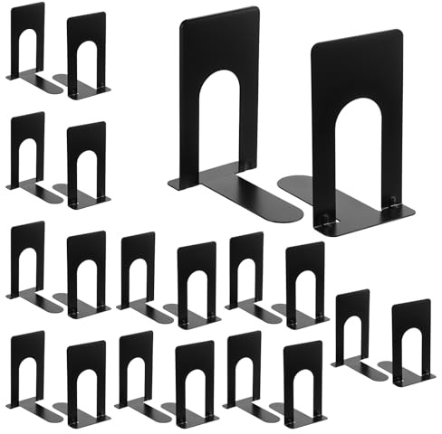 10 Pairs Metal Book Ends for Shelves, Heavy Duty Bookends for Office Home Kitchen Decorative, Nonskid Book Ends to Hold Heavy Books Black