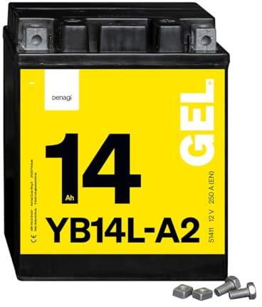 Denagi 51411 GEL YB14L-A2 Motorradbatterie 12V 14Ah, wartungsfrei versiegelt vorgeladen