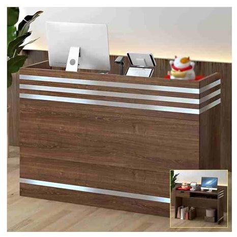 HOFUNTRE Receptionsdisk Med Disk，Clinic Store Reception Desk，Generisk Receptionskassa，Större Skrivbord, Bekvämt Att Använda, Enkelt Och Vackert, Flitigt Använt(Oak silver bar,100CM/39.4in)