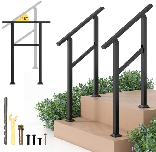 COSTWAY Main Courante pour Escalier 0-2 Marches en Métal | Rampe d'Escalier Extérieure Compatible avec d'Angle Flexible, Kit d'Installation pour Terrasse, Porche et Entrée (70 cm)