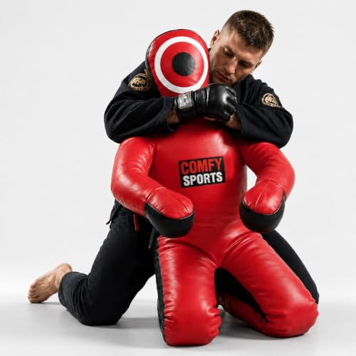 Comfy Boxing Pacifier for Mixed Martial Arts, Brazilian BJJ Jiu Jitsu Punching Bag, Seated Position, Wrestling, Martial Arts, Judo, Karate, Training, Leather, Unfilled, 178 cm (Red)