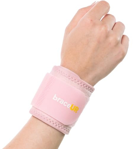 BraceUP Handledsbandage, kompressionsbindor – handledsstöd för senskidinflammation, tennis, gym, träning, en justerbar storlek (rosa)