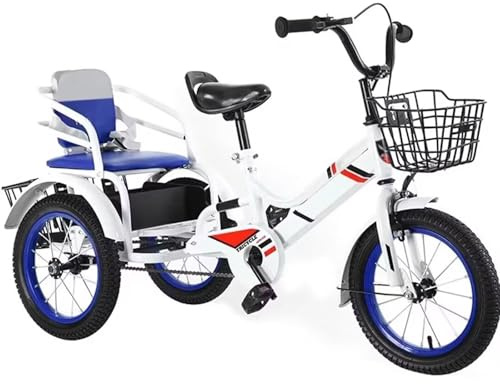 LSQXSS Grandi tricicli a pedali con ruote gonfiabili, bicicletta tandem per bambini dai 3 ai 10 anni, tricicli per bambini con sedile posteriore per il passeggero,bicicletta da crociera a 3 ruote