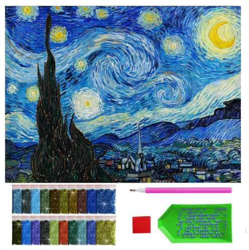 YUZNA Diamond Painting Set - Notte Stellata di Vincent Van Gogh - 30x40 cm – Diamond Painting per Adulti, 5D Quadri con Diamanti