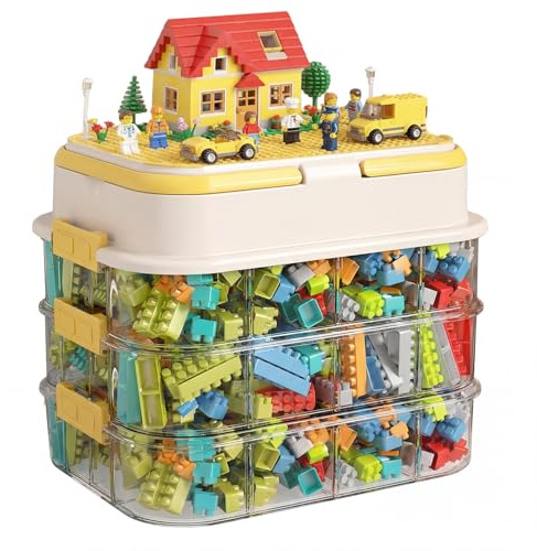 Eulihent Cajas Almacenaje para Lego Organizador Juguetes, Apilable Organizador para Lego con Tapa Caja Organizadora con Compartimentos para Habitaciones infantiles, Hogar y Viajes