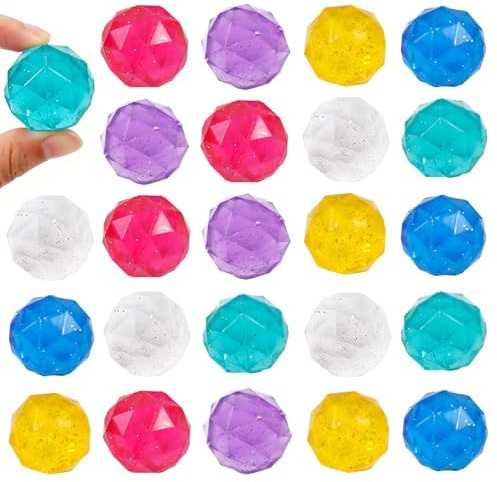 POPOYU 24 stycken flummies för barn, 32 mm fluff, stor, studsbollar, set med gummibollar för barns födelsedag, gästgåvor, hoppboll för att ge bort barnfödelsedag, strumpfyllmedel