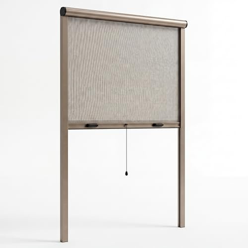 MAKA Zanzariera a Rullo Riducibile per Finestra, Zanzariera Avvolgibile con Chiusura Rallentata, Struttura in Alluminio Tagliabile su Misura, Rete con Cassonetto 39x47 mm (Bronzo, 100x170 cm)