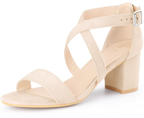 Allegra K Sandales à talon carré pour femmes Beige 36