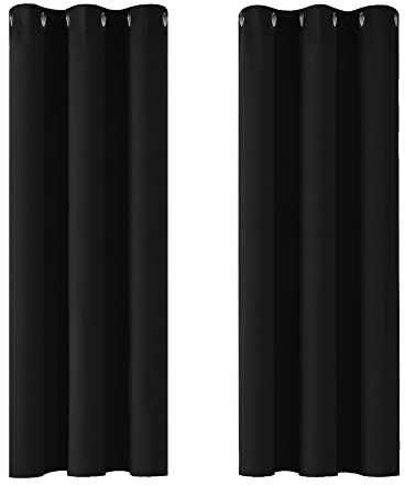 Deconovo Eyelet Blackout Curtains Thermal Insulated Curtains for Kitchen Black 42 x 54 Inch 2 Panels