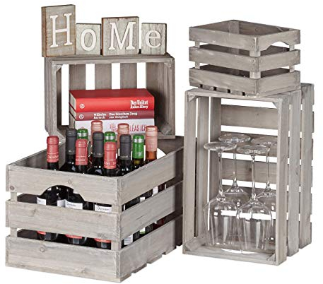 Relaxdays Caisse en bois en jeu de 4, décoration et conservation, 4 tailles différentes pour vin, décorations et livres