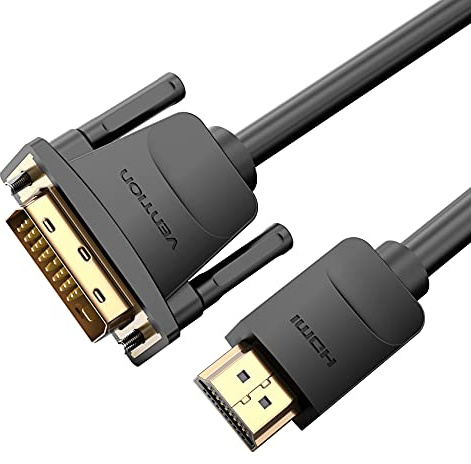VENTION Cable HDMI a DVI, bidireccional DVI-D 24+1 Macho a HDMI Macho Adaptador de Alta Velocidad 1080P Full HD Compatible con PC PS4 Raspberry Pi, Xbox Laptop Macbook DVD BLU-Ray Monitor (1,5 m)