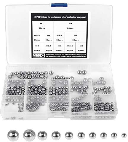 Fumanduo 530Pcs Precision Bearing Balls, 2-8mm Metric Precision Chrome Steel Bearing Ball Bicycle Bearing Ball Assortment Kit for Casters, Conveyors, Skates, Bicycles(11 Sizes)