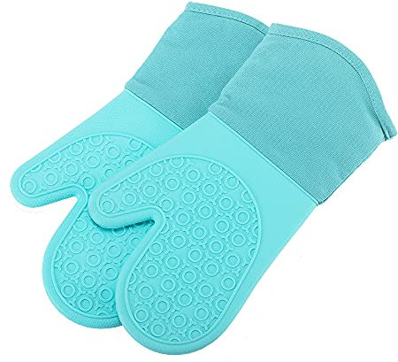 Siapapla Guanti in Silicone Guanti da Forno Griglia da Cucina Guanti da Forno Calore e ad Alta Temperatura 300℃ Resistente alle Alte Temperature Silicone Antiscivolo con Fodera in Cotone (Turchese)