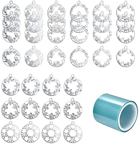 NA Allazone Lünette Rahmen Anhänger Charm, Offene Lünette Anhänger Gießform Schmuck, Anhänger Zubehör Tabletts and Kette für DIY Harz,gedrückt Blume Schmuck (4)