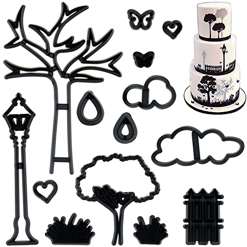 DonLeeving 14 Pcs Outdoor Nature Park Theme Fondant Cookie Cutters Set for Cake Decorating DIY Sugar Craft Chocolate Sugarcraft Cutting Tool, Black