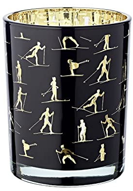 EDZARD Lantern Monty (Height 13 cm, Diameter 10 cm), Lantern with Ski Sport Motif, Gold Inside/Black Outside