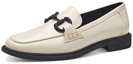 MARCO TOZZI Damen Loafer ohne Absatz Lack Business Slippers, Beige (Cream Pat. Cb.), 37