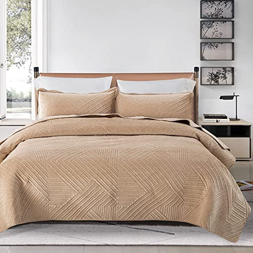 XIUWOUG Couvre Lit 2 Personnes 220X240cm, Couverture Patchwork, Boutis Couvre-Lit Matelassé en Microfibre, Dessus De Lits Et Couvre-Lits De Luxe avec 2 Taies d'oreiller,Beige,240x250