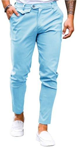 Feziakuk Pantalon chino en coton pour homme - Coupe ajustée - Décontracté - Stretch - Pantalon à enfiler
