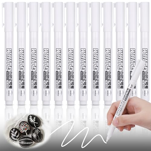 JIANTA Acrylstifte, 12 Stück Acrylmarker Weiß, 1mm Fine Tip Permanent Marker Wasserfest Stifte, Acrylstifte für Osterdekoration Steine, Holz, Kunststoff, Metall,Keramik Tasse, Glas, Reifen