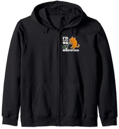 Cartoon Cat, Reel Mower, I'd Rather Be Meowing, Mowing Pun Zip Hoodie