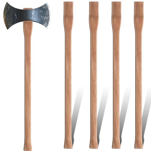Lasnten 4 piezas de mango de hacha de doble broca de 91,4 cm, mango de hacha de madera de nogal, juego completo con cuñas de madera y hierro, mango de hacha de repuesto para hacha de doble broca