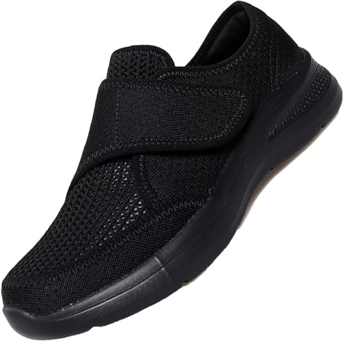 AEHO Pantofole per Anziani Scarpa Diabetici Donna Scarpe Ortopediche Larghe Senza Lacci, Nero, 38 EU