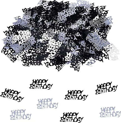Happy Birthday Konfetti Tischdeko, Geburtstagsdeko Tisch Silber Schwarz, Streudeko Geburtstag Frau Mann, Glitzer Confetti Deko Geburtstag, Deko Geburtstag für Geburtstag Party.