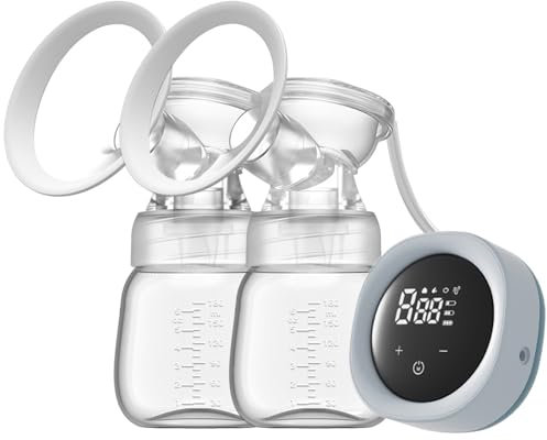Milchpumpe Elektrisch,Milchpumpe,Mit 4 Modi und 9 Saugstufen,Elektrische Milchpumpe Mit LED-Anzeige, Freihändig, Starke Saugkraft, Wiederaufladbare Doppelmilchpumpe,Milchpumpe Handsfree-Blau