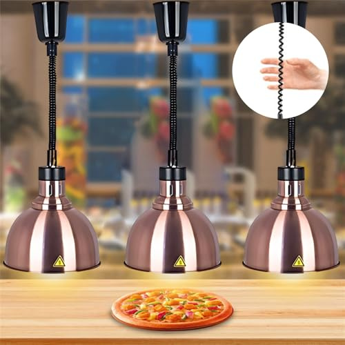 Aocay Lampe Chauffante Cuisine Professionnelle, Lampe Chauffe Plat Buffet Suspendue Hauteur Réglable, 19/25cm Lampe Chauffante Alimentaire Réglable pour Hôtels, Buffets, Cuisines(B-25cm,3 Pièces)