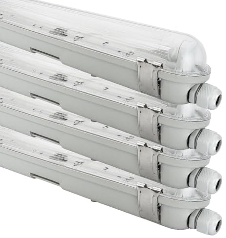 NCC-Licht 4 x LED Feuchtraumleuchte Wannenleuchte 150cm IP65 22W T8 2200 Lumen 4000K Neutralweiß durchgangsverdrahtet, Deckenlampe für Keller Werkstatt Garage