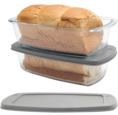 Vitrignis Teglia per pagnotta con coperchio - teglia per polpettone con coperchi ermetici - 1,9 qt Pan per pane in vetro - Teglie per cuocere il pane (set di 2)