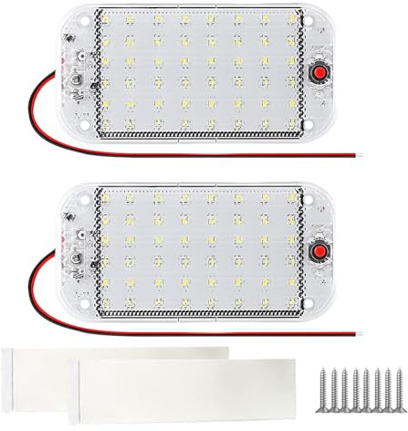 2 Stück Ultrahelle 800LM 12V LED KFZ Innenraumbeleuchtung mit Schalter, Leuchten für Wohnmobil, 48 LED Innenbeleuchtung Auto, 6000K Weißlicht Leiste für Auto, Wohnmobil, Bus, Caravan – Quadratisch