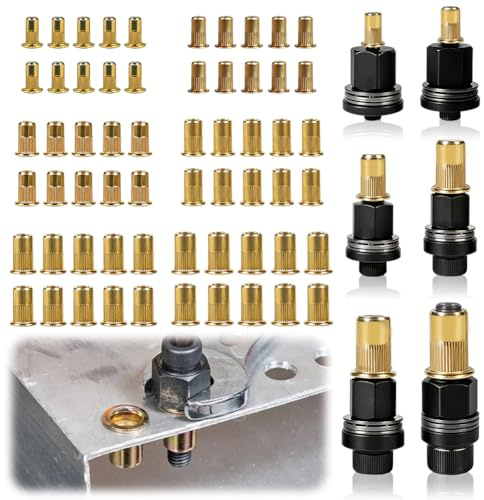 66 stycken nitmuttertänger nitmuttrar set, pressmuttrar nitmuttrar set för M3 M4 M5 M6 M8 M10, innehåller 60 muttrar
