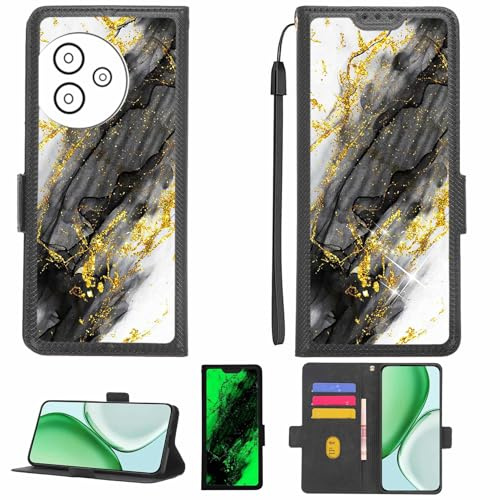 Aroepurt fodral kompatibelt med Cricket Sn333C telefonfodral flipskydd [med härdat glas skärmskydd] [RFID-blockering] [Guldglitter + lysande] LPT-HDL