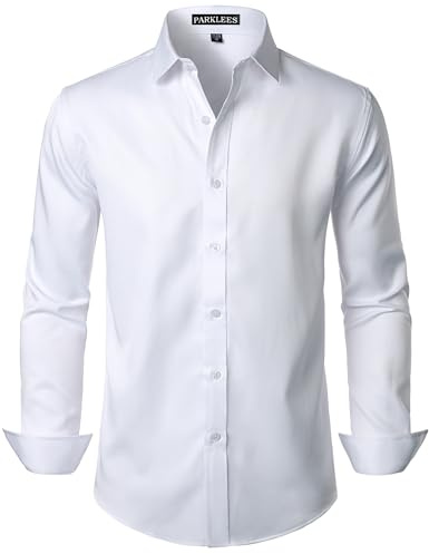 PARKLEES Men's Slim Fit Casual Business Dress Shirt | Wrinkle-Free, Adult, Long Sleeve, Modern, Button Up, Button Down