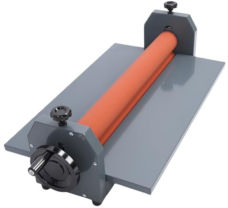 Badafaci Manuell Kallvalslamineringsmaskin Metallgummivalsfotolaminator 25,6 Tum Bredd 15 Mm Tjocklek Handvev Justerbara Positioner för Hemskola Kontor Print Studio