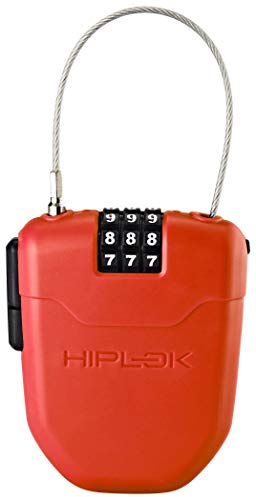 Hiplok FX Cable Bike Lock - Red. 3 Digit Combination Bike/Bicycle Cable Lock. 1m Retractable Steel Cable. Wearable Clip & Lightweight (75g)