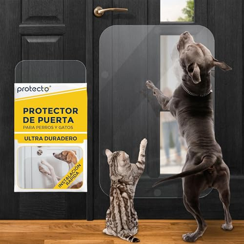 Protecto Proteggi Porta Graffi Cane Gatto 90 x 60 cm – Protezione Antigraffio Gatto Cane Resistente - Installazione Facile - Protezione Muro Trasparente Antigraffio - Mobili, Pareti, Porte, Finestre