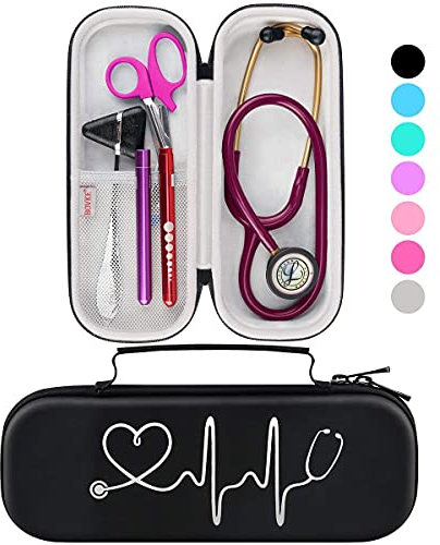 BOVKE Hard Stethoscope Case for 3M Littmann Classic III Monitoring Stethoscope,MDF Acoustica Deluxe Lightweight Dual Head Stethoscope, Lightweight II S.E. Stethoscopes and Medical accessories, Black