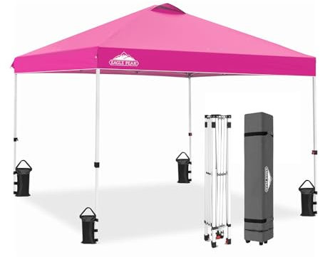 EAGLE PEAK Tonnelle de Jardin Pliable 3x3m Pop-up Gazebo Tente Pliante Pavillon，avec Sac de Transportable à Roulette pour Camping, Plage, Jardin, Couleur Rose