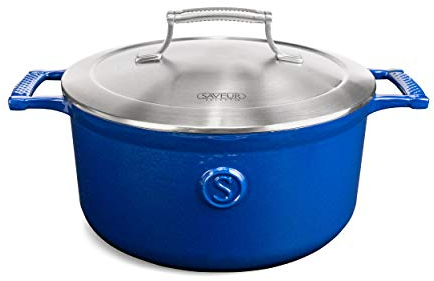 Voyage Cocotte en fonte avec couvercle en acier inoxydable Bleu classique 25 cm