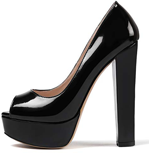 Mettesally Escarpins Bout Ouvert Femme 15cm Talon Bloc Haut Plateforme Chaussures,Noir EU36