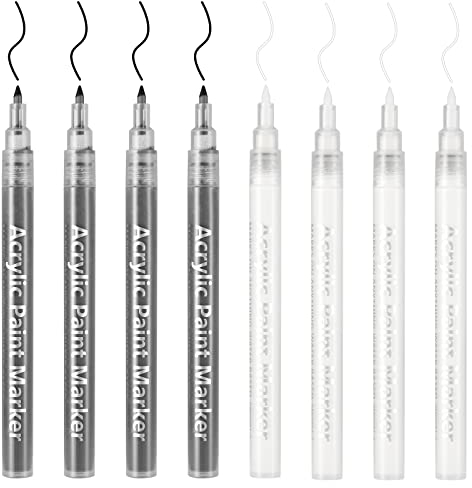 DONQL 8 Stück Permanentmarker, Acrylstifte 0,7 mm, Permanentmarker, feine Spitze, Acrylstifte zum Malen von Steinen, Holz, Metall, Glas, Malen, Reifen (4 Weiß & 4 Schwarz)