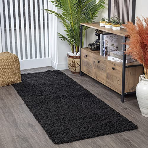 Livabliss Home Shaggy Rug - Alfombra Salon Grande Habitacion, Dormitorio - Alfombra Pelo Largo Berber Abstracta, Pelo Grueso y Esponjoso - Alfombras Grande de 80x220cm, Negro