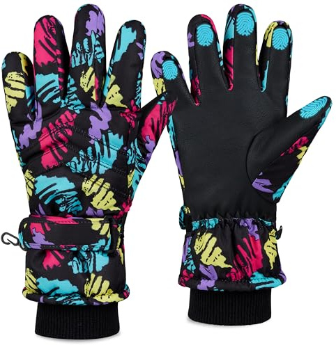 CityComfort Guantes de Esquí para Niñas, Guantes Térmicos Impermeables Táctiles para Niños y Adolescentes 6-15 Años, Guante Invierno Cálido Esquí Snowboard Nieve (Multicolor, 11-15 años)