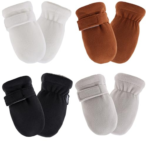Zsedrut No Scratch Baby Mittens Toddler Infant Fleece Lined Gloves Winter Warm Mitten for Baby Boys Girls (White+Black+Gray+Caramel, 6-24M)