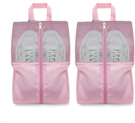 HANOZI Shoe Bags For Travel, Used As For Storage or Shoe Travel Bag, Featuring Waterproof Nylon Sneaker Bag. (Light Pink, 2 Pack, Medium)
